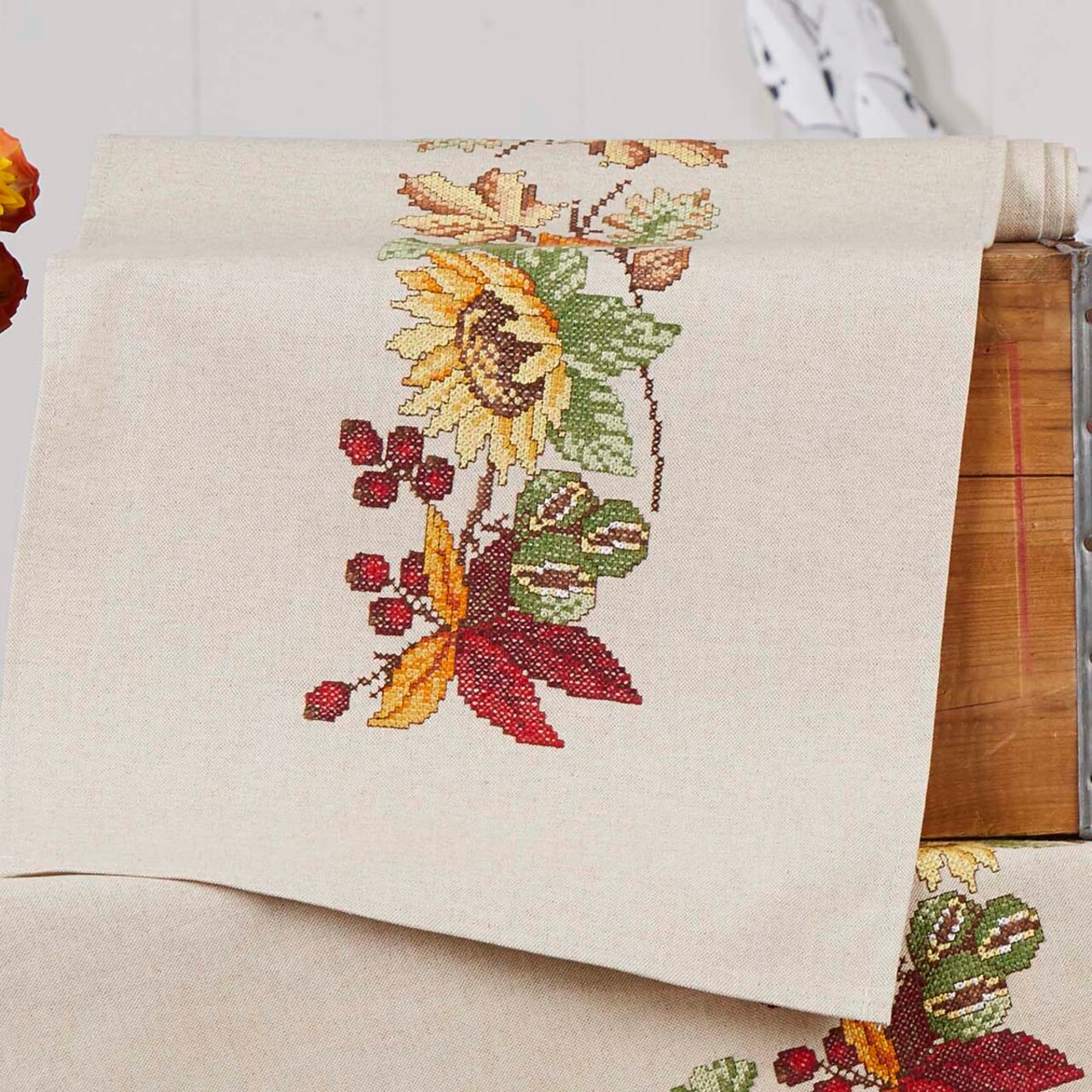 Nob Hill Fall Sunflower Table Runner Stamped Cross-Stitch Kit